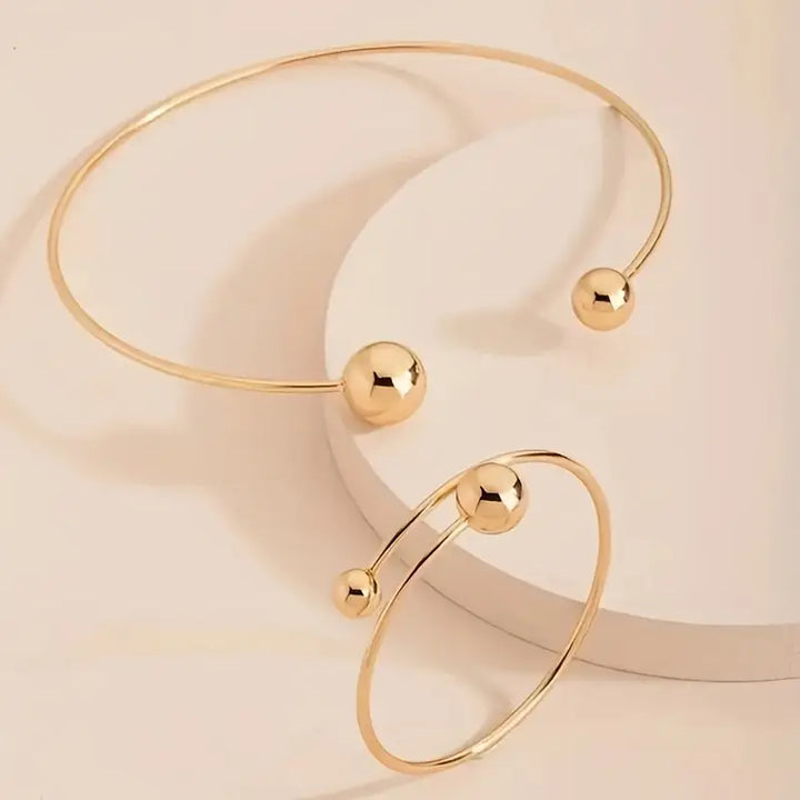 Minimalist Glow Collar &amp; Cuff Bracelet Set | Gold