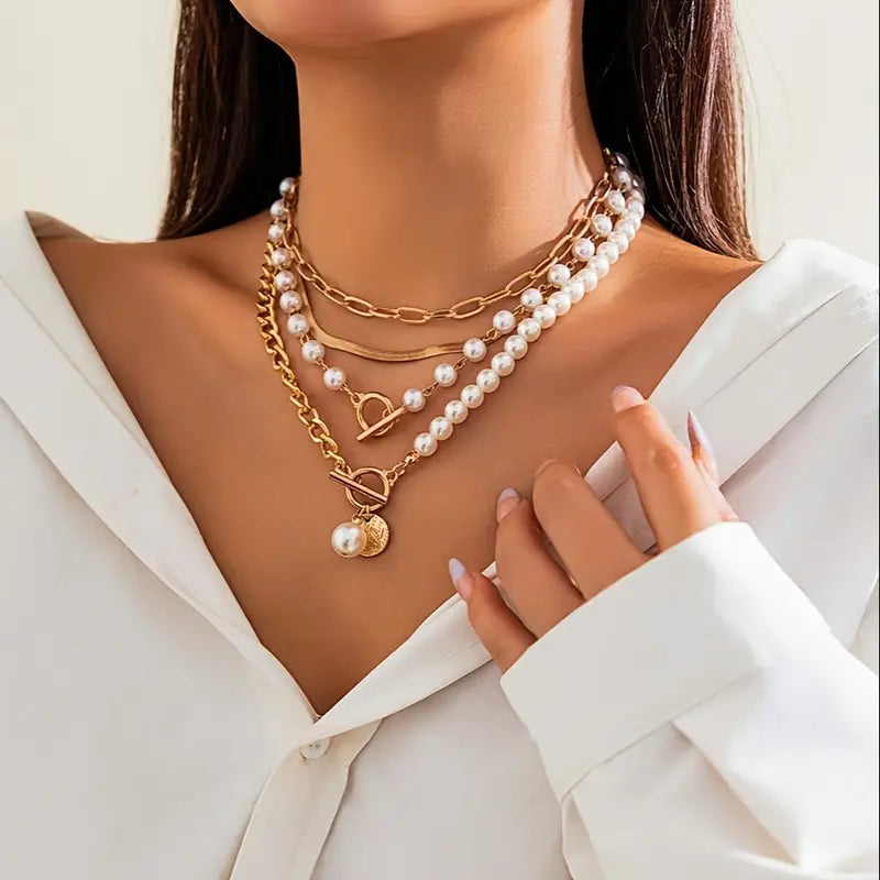 Set Collane 4 Pezzi - Snake, Perle, Catena | Oro