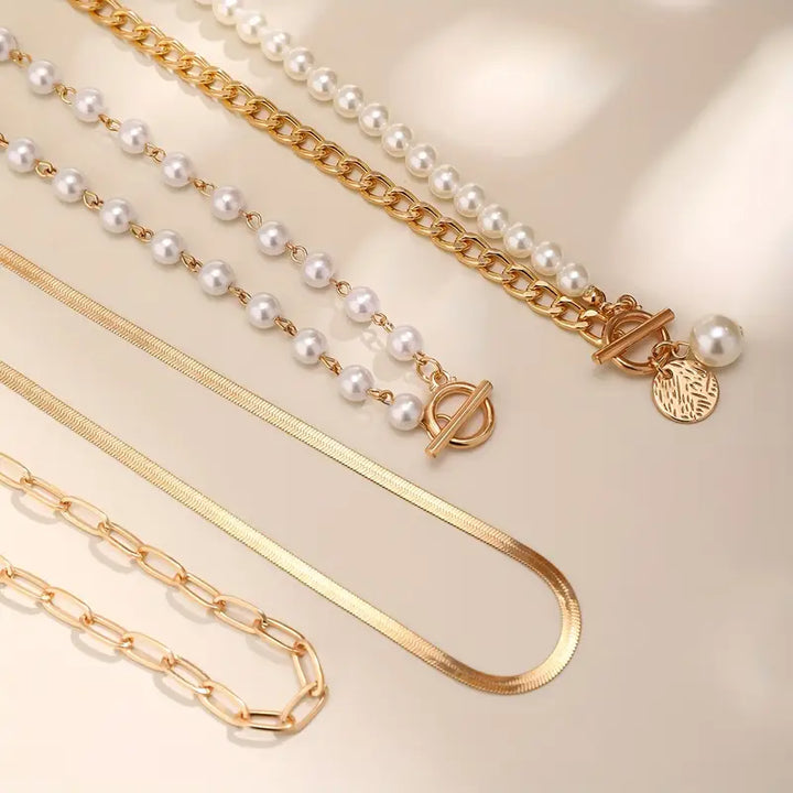 Set Collane 4 Pezzi - Snake, Perle, Catena | Oro