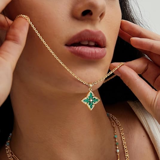Collana Smeraldo Quadrifoglio | Oro