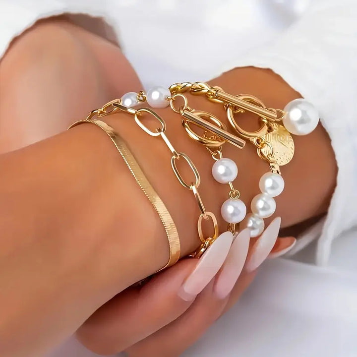 Set 4 Bracciali - Snake, Perle &amp; Catena | Oro