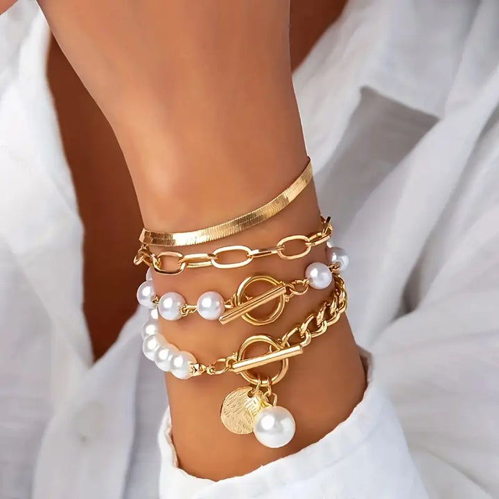 Set 4 Bracciali - Snake, Perle &amp; Catena | Oro