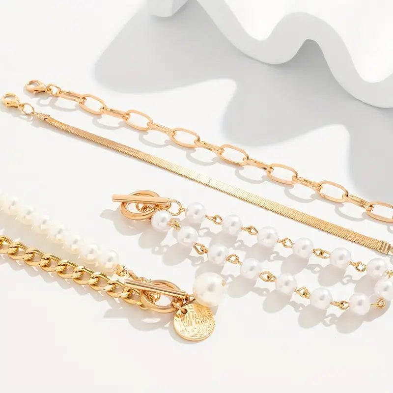 Set 4 Bracciali - Snake, Perle &amp; Catena | Oro