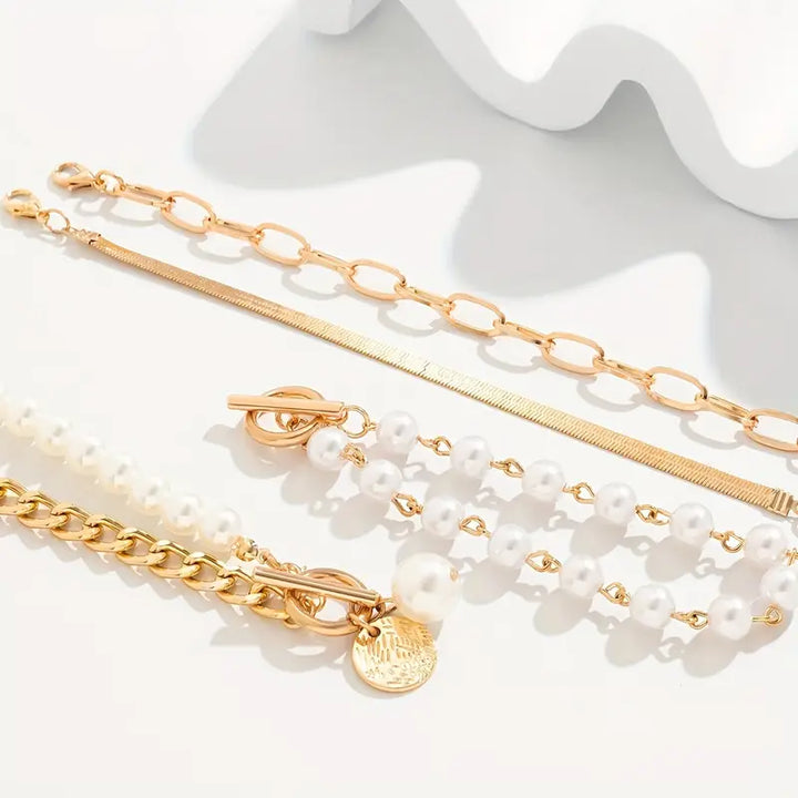 Set 4 Bracciali - Snake, Perle &amp; Catena | Oro