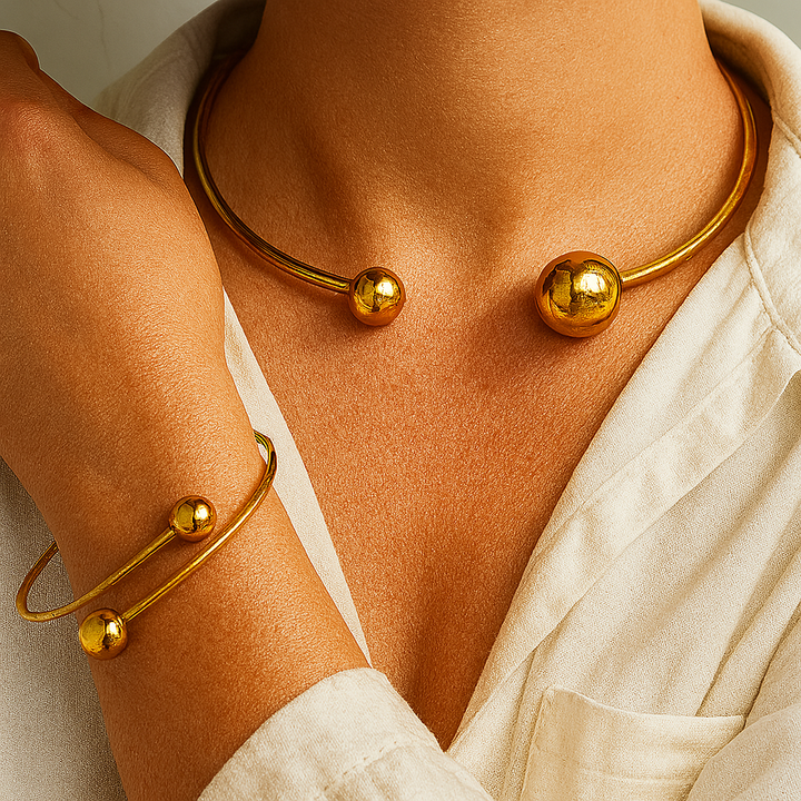 Minimalist Glow Collar &amp; Cuff Bracelet Set | Gold