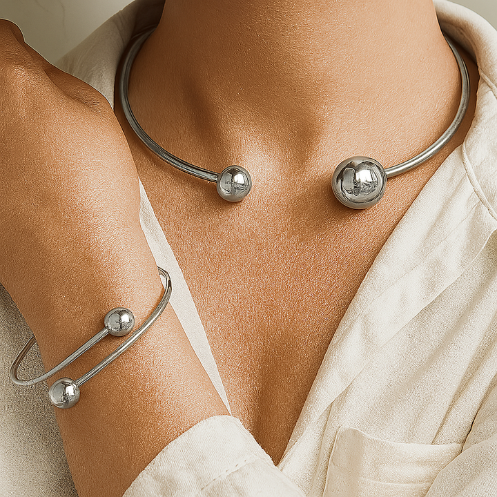 Minimalist Glow Collar &amp; Cuff Bracelet Set | Gold