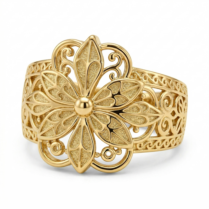 Anello Fiore Vintage Intarsiato | Oro