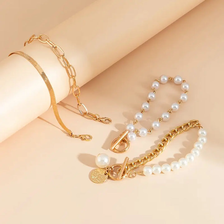 Set 4 Bracciali - Snake, Perle &amp; Catena | Oro
