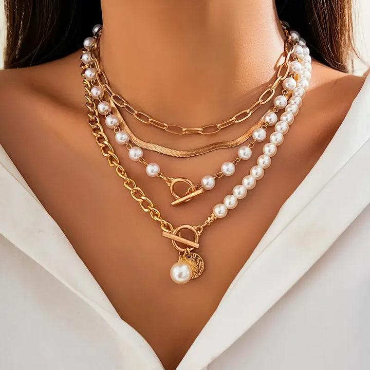 Set Collane 4 Pezzi - Snake, Perle, Catena | Oro