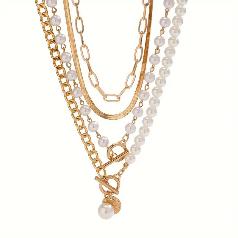 Set Collane 4 Pezzi - Snake, Perle, Catena | Oro