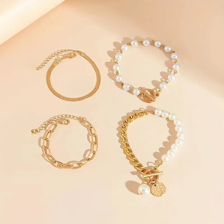 Set 4 Bracciali - Snake, Perle &amp; Catena | Oro
