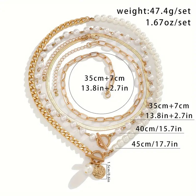 Set Collane 4 Pezzi - Snake, Perle, Catena | Oro