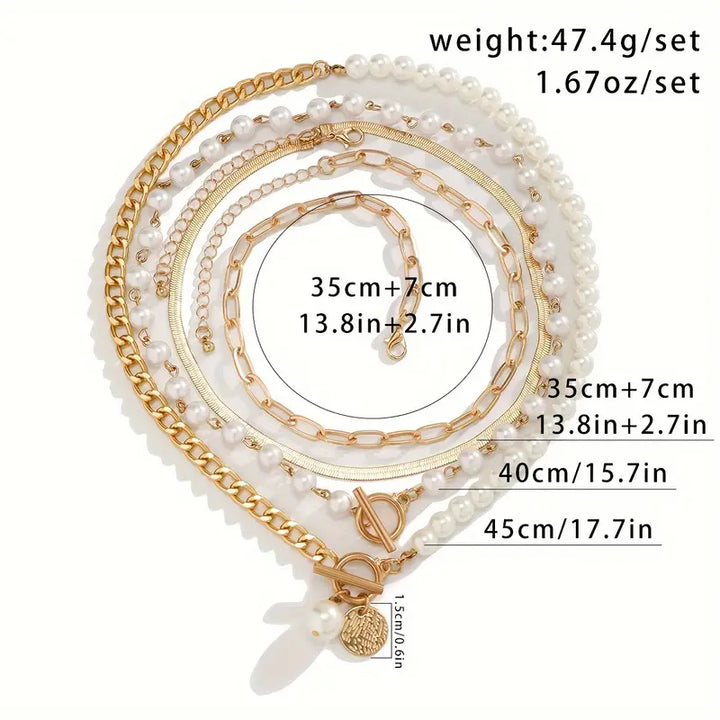 Set Collane 4 Pezzi - Snake, Perle, Catena | Oro