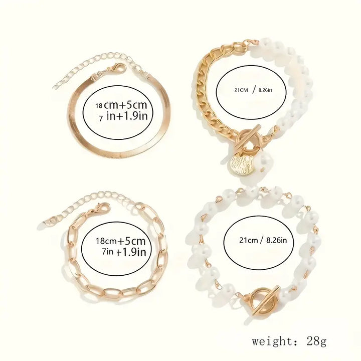 Set 4 Bracciali - Snake, Perle &amp; Catena | Oro